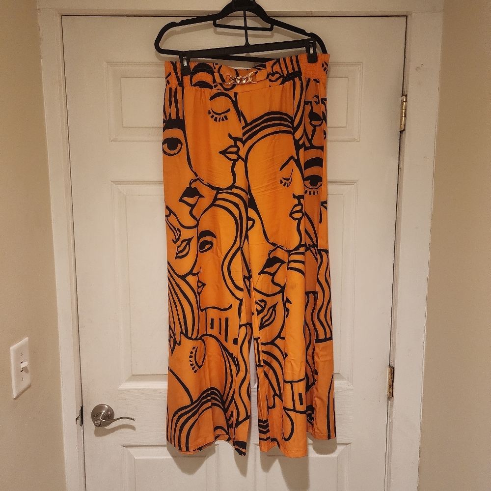 Abstract Print Wide Leg Pants